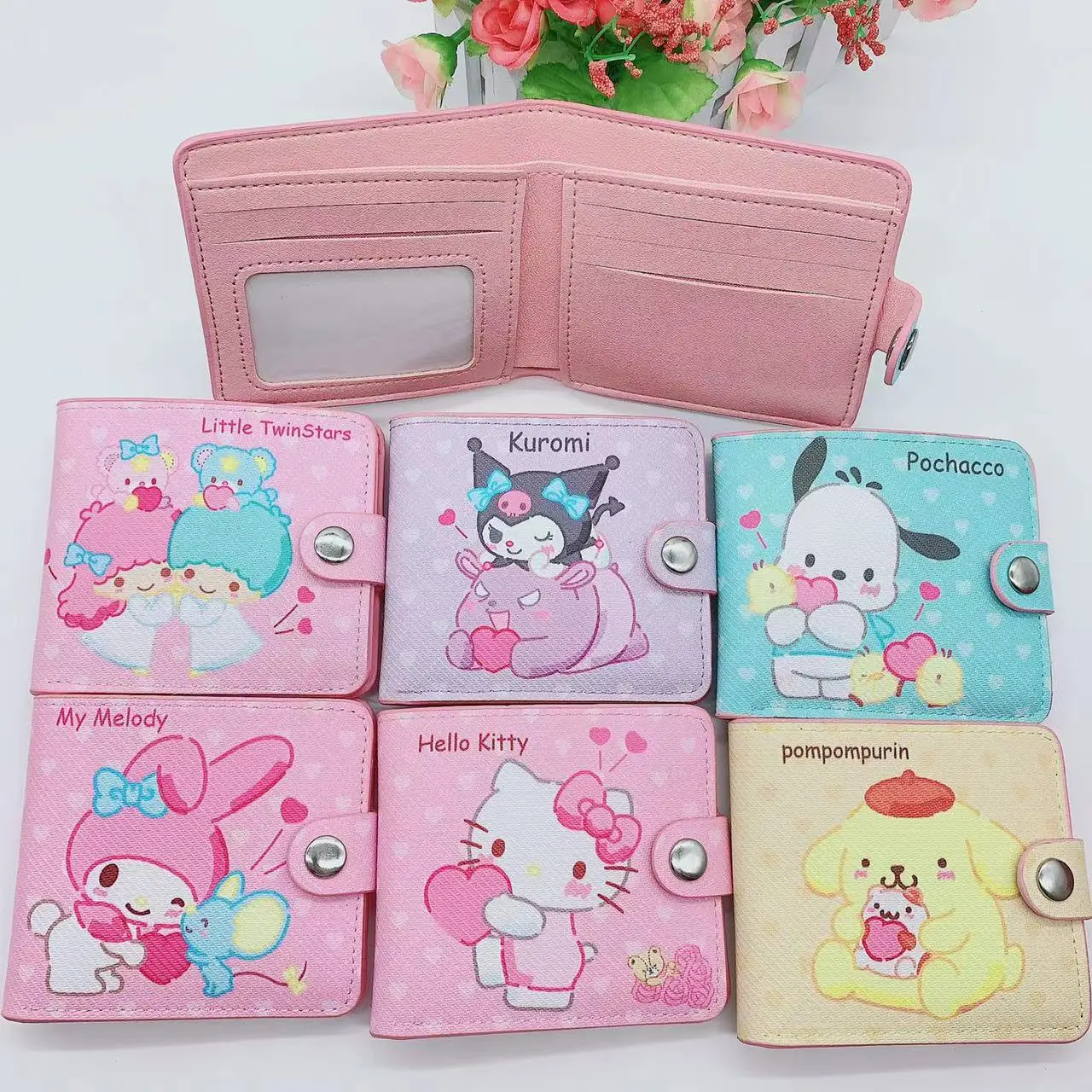 New Sanrio PU Cartoons Women's Wallet Hello Kitty Kulomi Melody Cinnamoroll Portable ID Card Holders Coin Purse Cute Girls Gifts