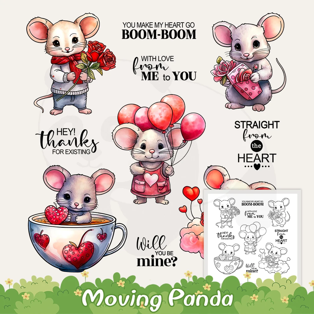 

Love Hearts Kawaii Mouse Cutting Dies Clear Stamp Valentine's Day Gifts DIY Scrapbooking Metal Dies Stamps For Cards Album Craft