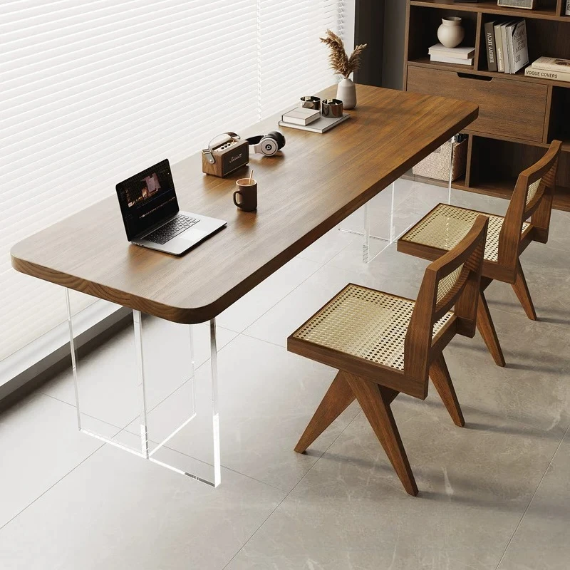 Nordic Acrylic Floating Solid Wood Desk Italian Minimalist Bedroom Computer Desk Creative Study Furniture Zwevend Bureau FYFD