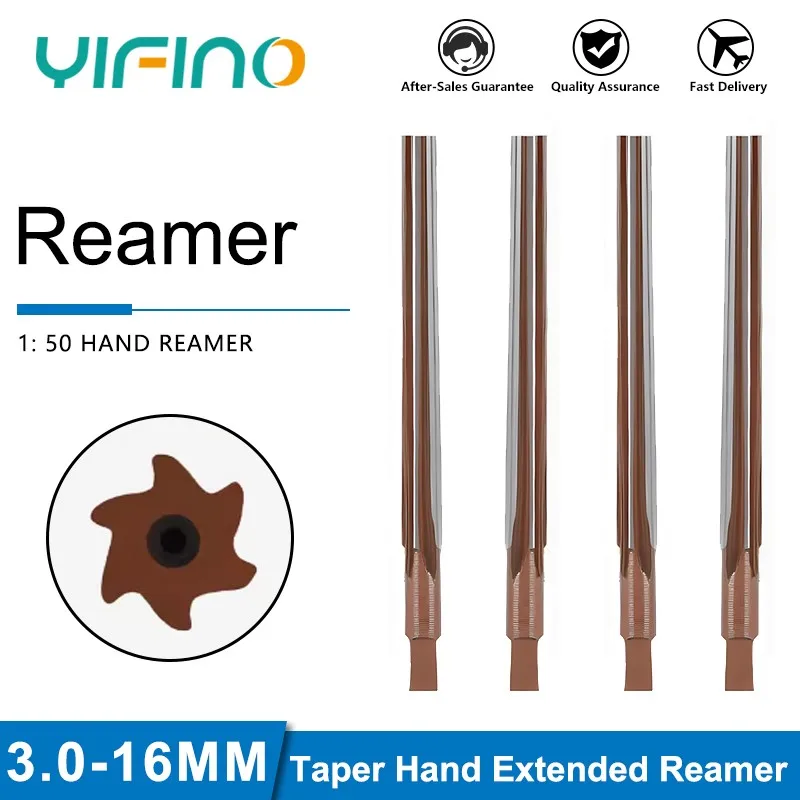 YIFINO 1: 50 Straight Groove Hand Reamer  High Speed Steel Conical Pin Extended Reamers 3.0-16.0mm For Wood Aluminium Alloy