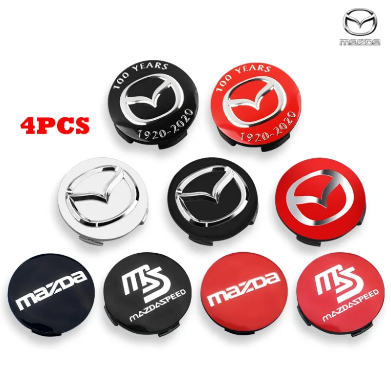 For Mazda 4PCS 56mm Wheel Center Cap Logo Hub Cover Badge Emblem For Mazda 6 3 CX5 2 CX7 Demio Atenza Axela MX30 CX30 CX3 CX9 MX