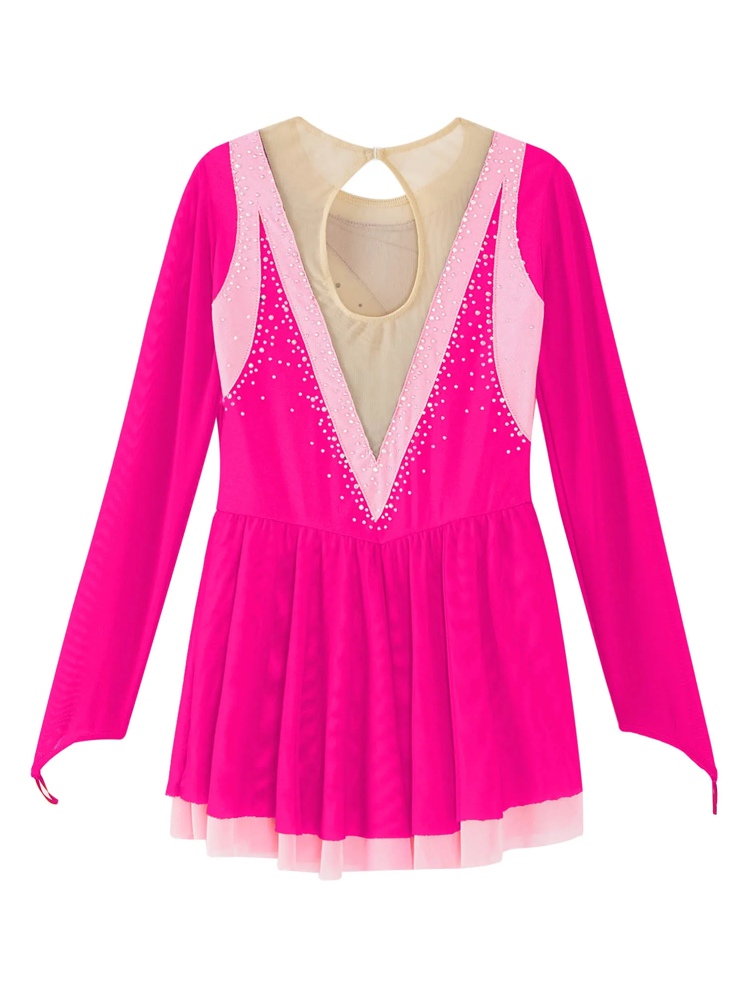 Costume de patinage artistique pour filles, maille transparente, robe justaucorps à manches longues, biscuits scintillants, ballerine, tutu, vêtements de danse lyrique, enfants