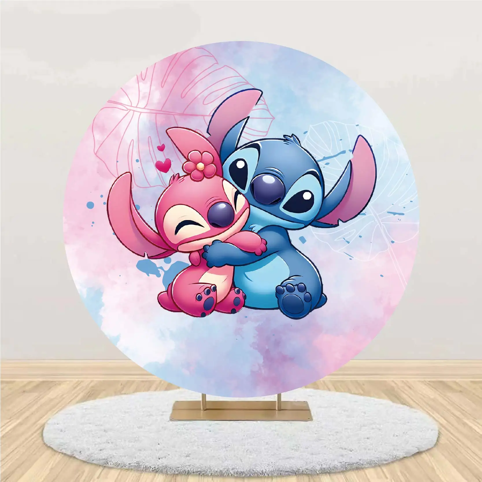 Disney Lilo & Stitch Round Cylinder Backdrop Cover for Girl Birthday Party Supplies Baby Shower Photograph Background Wall Decor