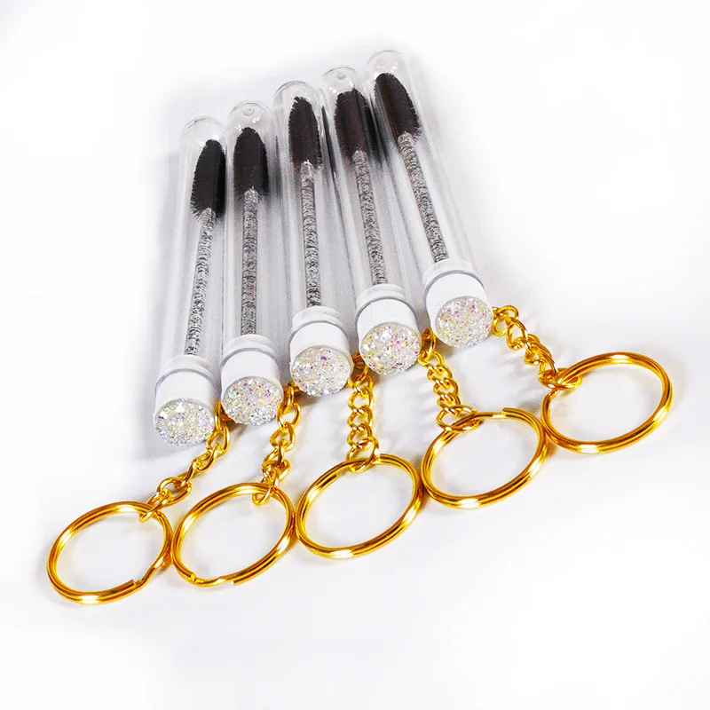 10/100Pcs Reusable Eyelash Brush Tubes With Keychain Eyebrow Brush Resin Drill Replaceable Mascara Wand Brushes Dust-proof