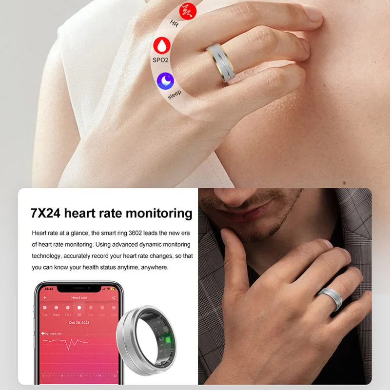 SR01 Smart Ring For Men Women,IP68 & 5ATM Waterproof,Heart Rate and Blood Oxygen Monitor,Bluetooth 5.1,Multi-sport Mode