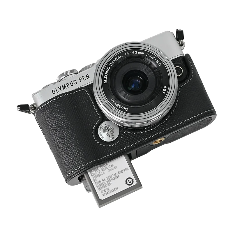 Aluminum Alloy Plate Camera Bag Genuine Leather Case Half Body Base for Olympus PEN E-P7 EP7 Protective Opening Bottom Cover