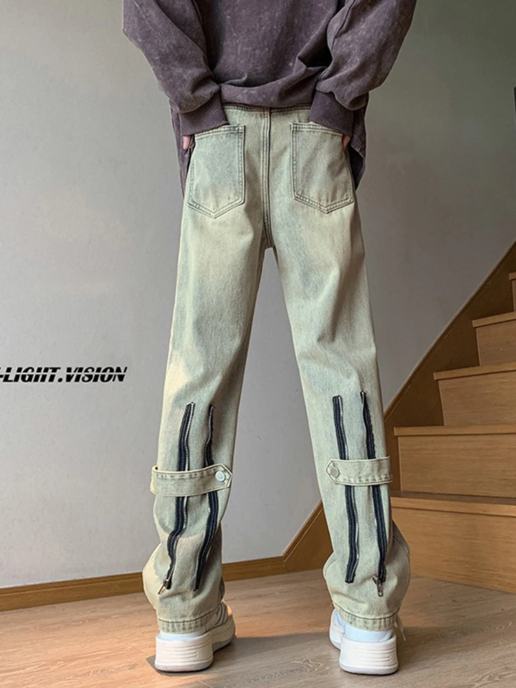 

Мужские джинсы American Vibe Yellow Clay Dye, прямые брюки с микро-расклешенными брюками со средней талией, винтажная повседневная одежда