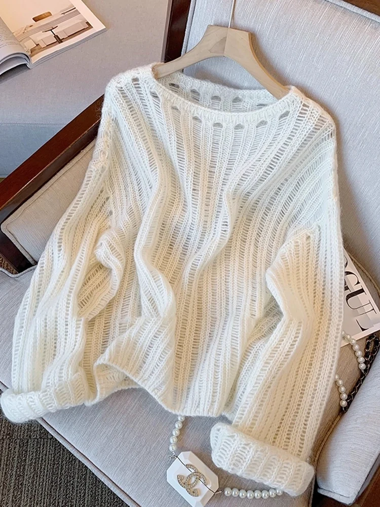

Women's Hollow out Knitted Long Sve round Ne Soft Sweater Autumn Slimming Top Faionable Casual Sle Online Exclusive