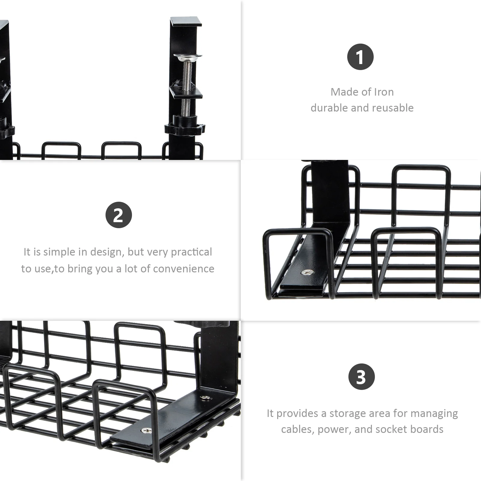컴팩트한 책상 아래 전선 정리 랙 케이블 관리 용품 가정 및 사무실용 책상 아래 전선 정리 랙
