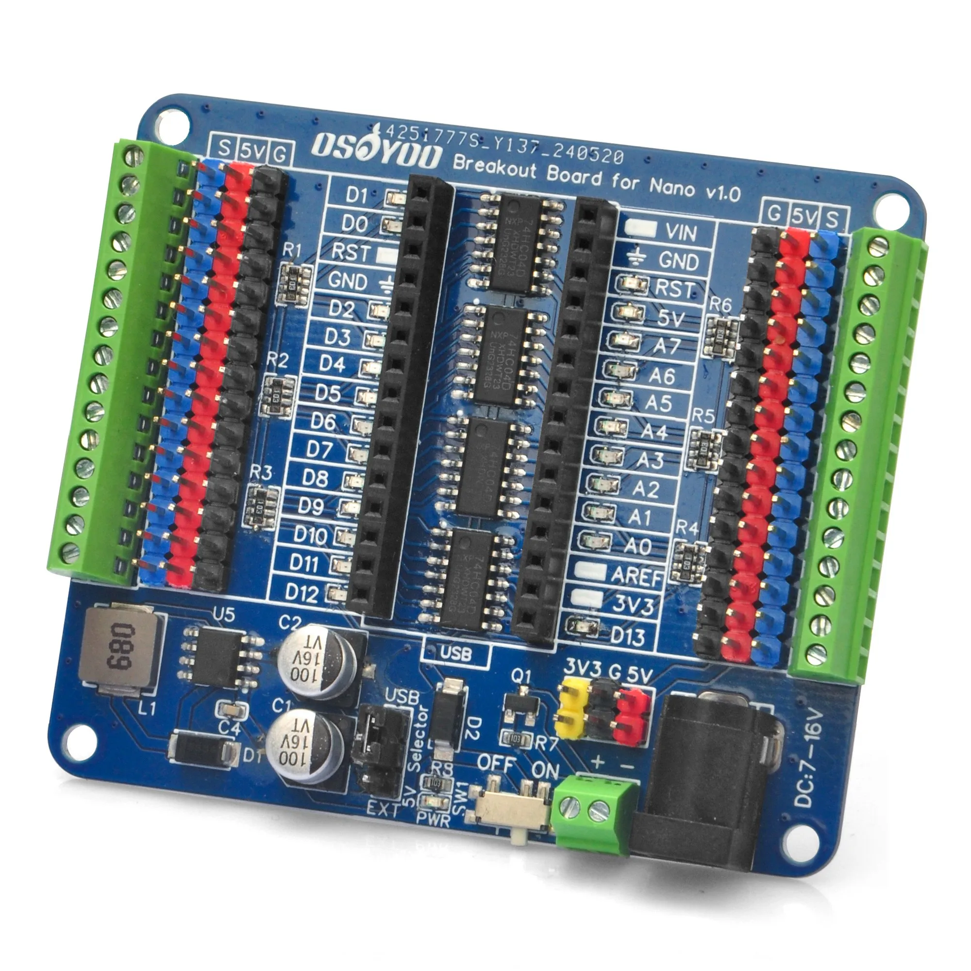 OSOYOO Nano IO Shield Breakout Board with GPIO Status LED