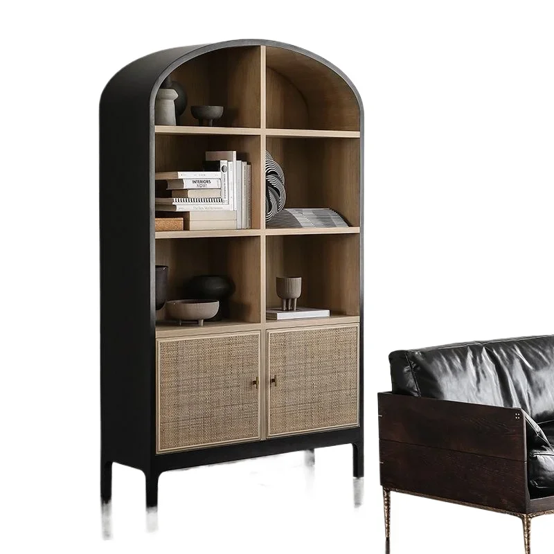 

Nordic creative high-end solid wood braided rattan bookcase, simple modern ash wood decorative cabinet