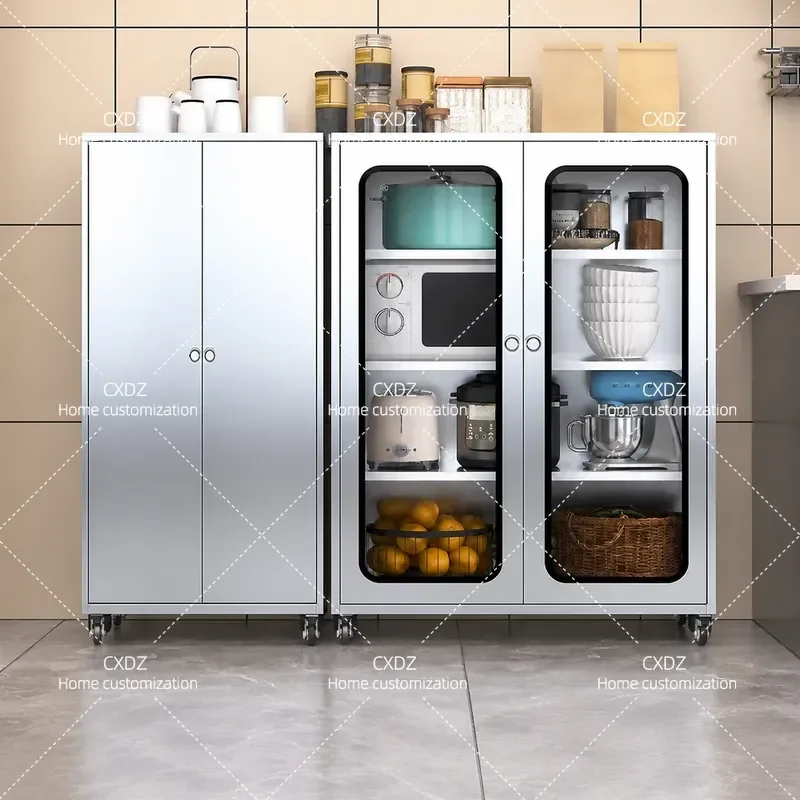 304 Stainless Steel Side Cabinet Kitchen Storage Cupboard with Door Multi Bucket Tea Organizer Household Locker Customizable