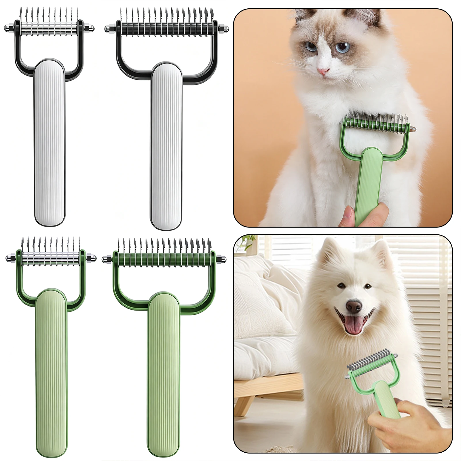 Pet Dematting Comb,Stainless Steel Double Sided Undercoat Rake For Cats,Professional Pet Grooming Tool Pet Accessories - view 2