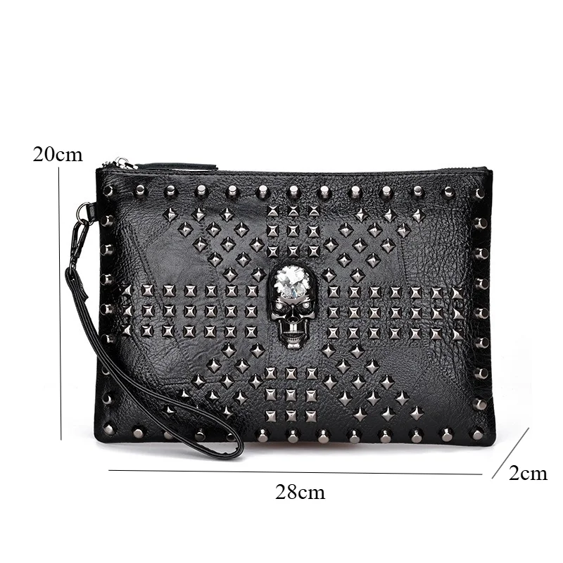 Totenkopf-Nieten-Clutch Herren-Handtaschen Modische Herren-Clutches Große Kapazität Umschlagtasche Männliche Rock-Style-Handtasche Geldbörse Handytasche – Detail 3