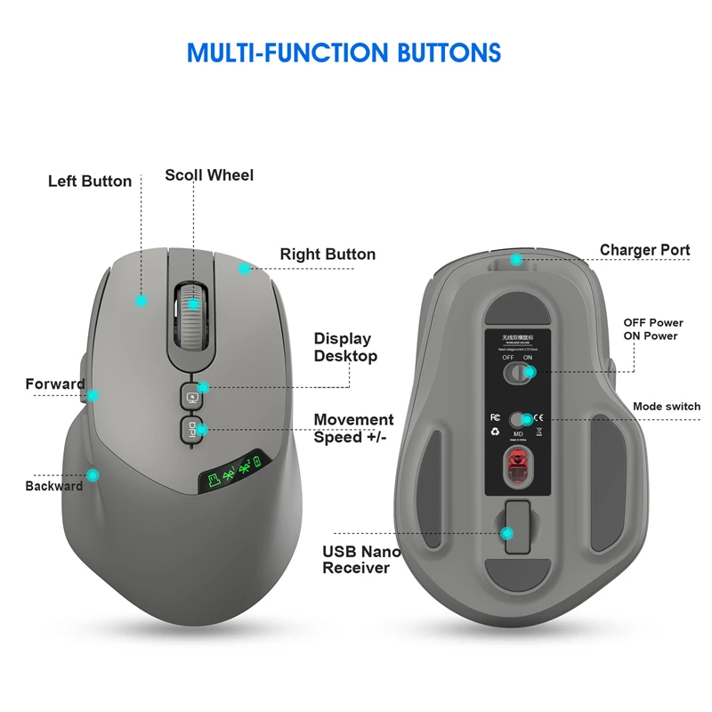 ワイヤレス Bluetooth デュアルモードマウス人間工学に基づいた充電式ミュートゲーミングマウスオフィスゲーミングユニバーサルマウス PC Android IOS 用