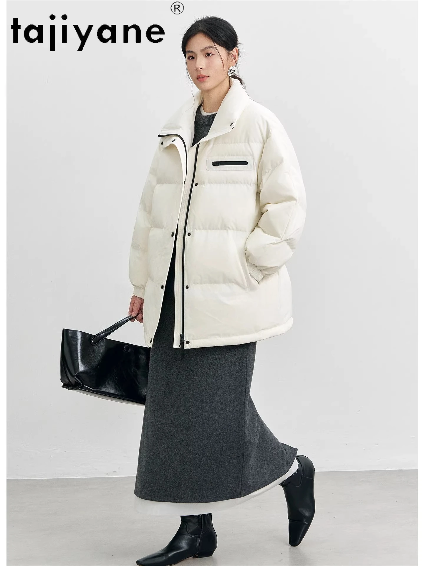 TAJIYANE 90% Goose Down Jacket Woman Stylish Belted Waist Down Coats Mid-Length Warm Puffer Jackets 2025 Winter Women Clothes 패딩