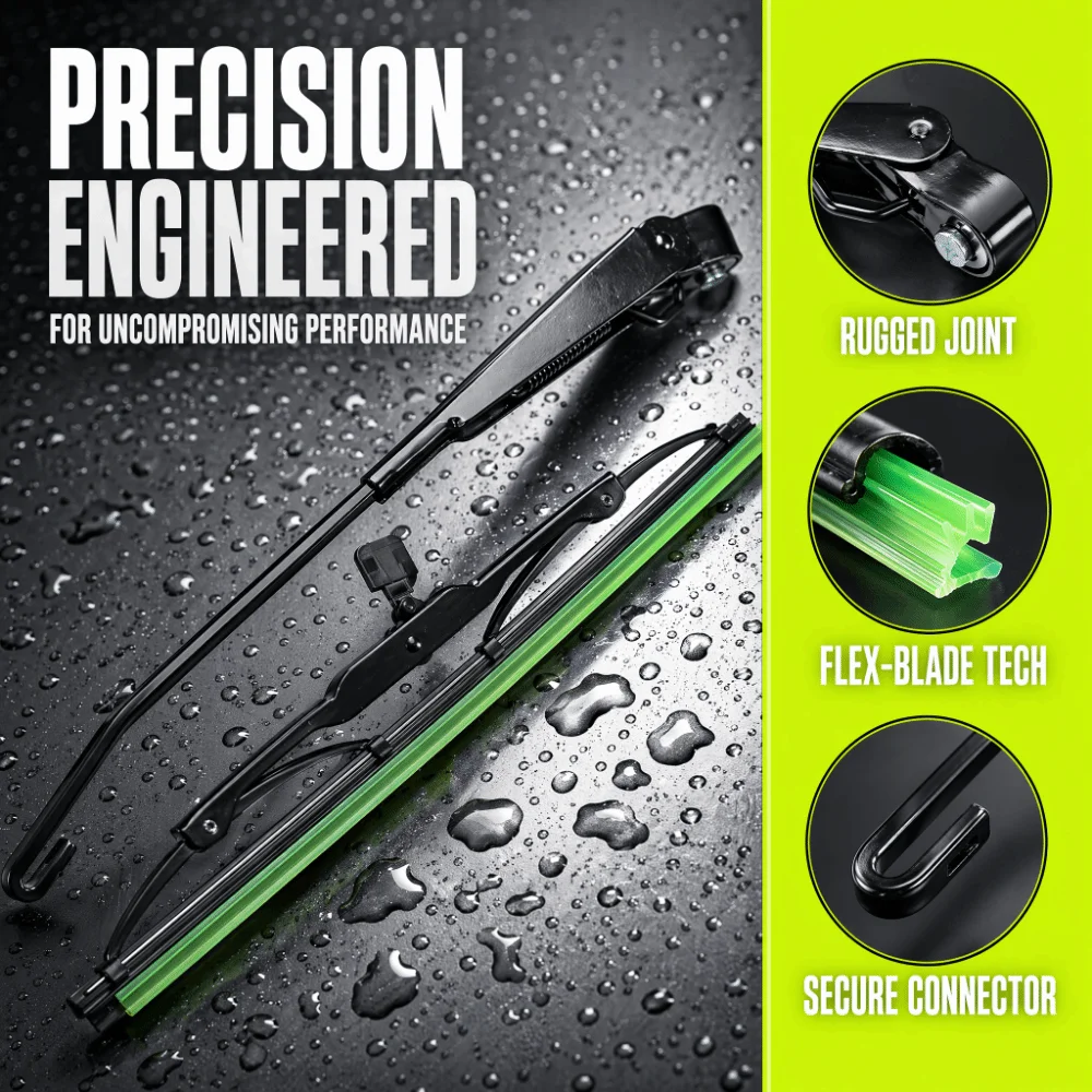 2PCS Black Wiper Blade Set 7731000001 Metal, ABS Window Wiper Actuator for Willys Tractor / Fishing Boat / CARAVAN / ATV / UTV