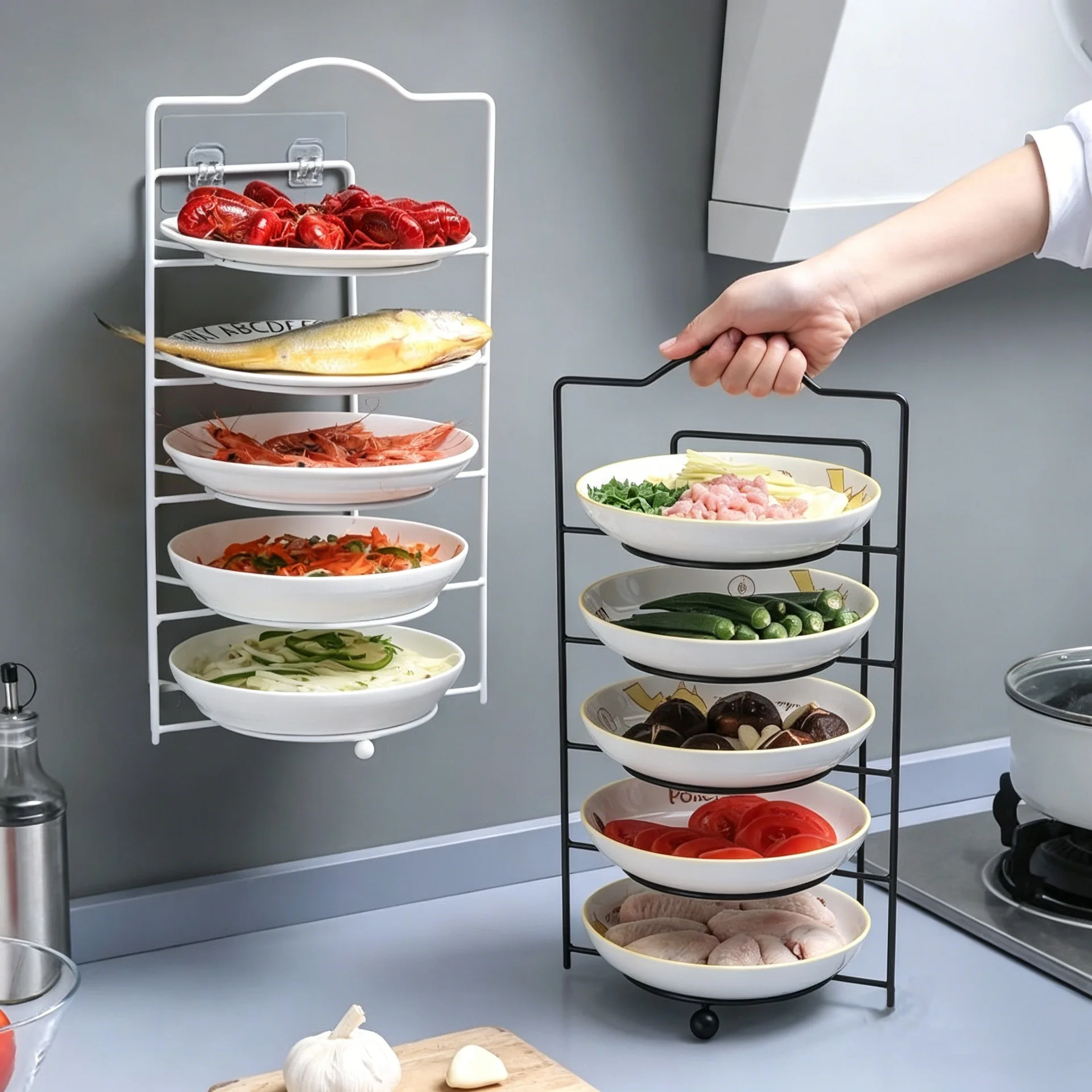 Household side dish storage artifact Kitchen side dish rack Countertop Floor-to-ceiling portable wall hanging Multi-layer