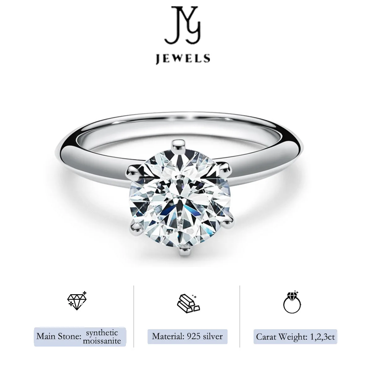 

【JYJZZ151】s925 sterling silver ring moissanite ring fashion high sense classic six claw crown personalized ring.