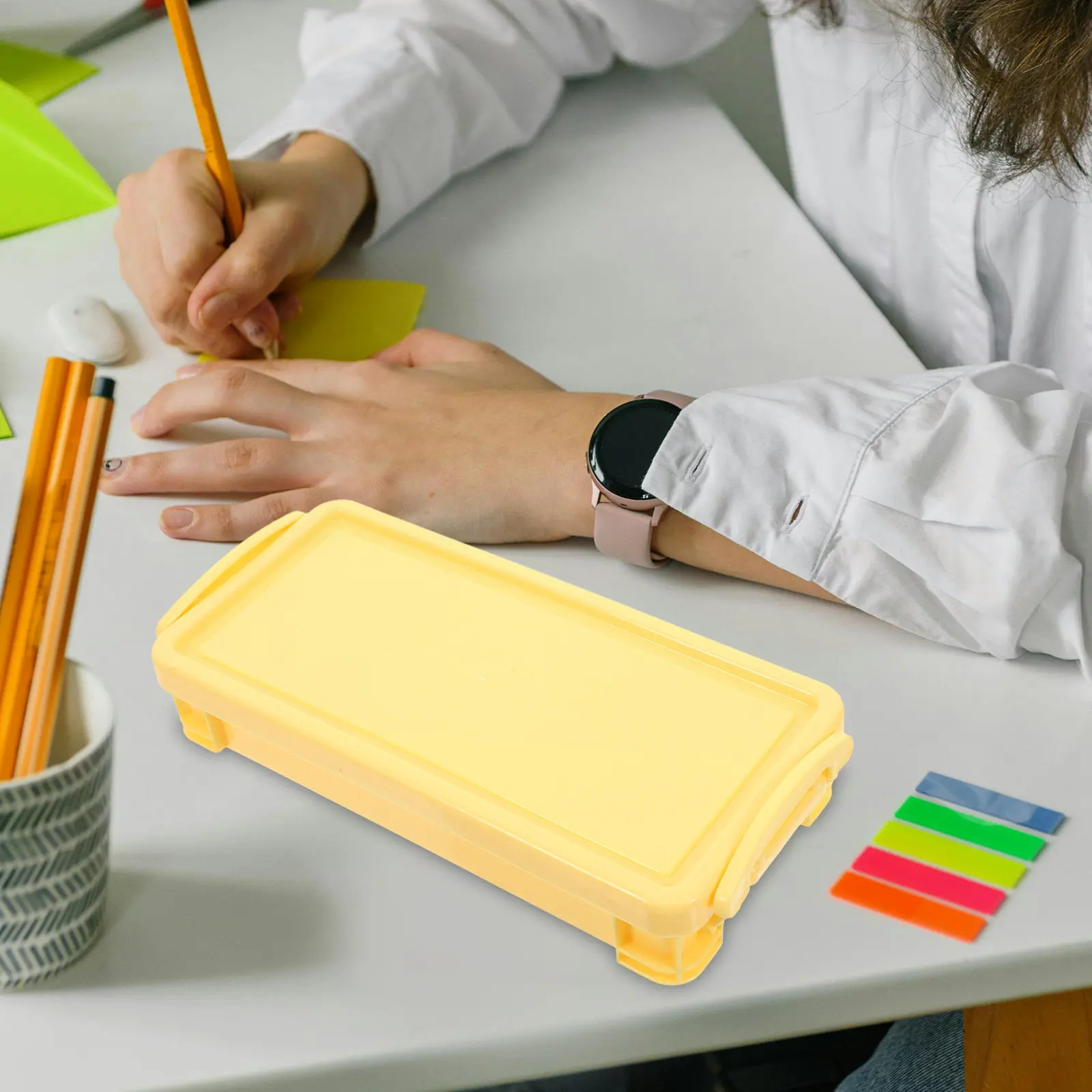 Large Capacity Stackable Pencil Box – Hard Plastic Desk Organizer for School Supplies, Crayons, Markers