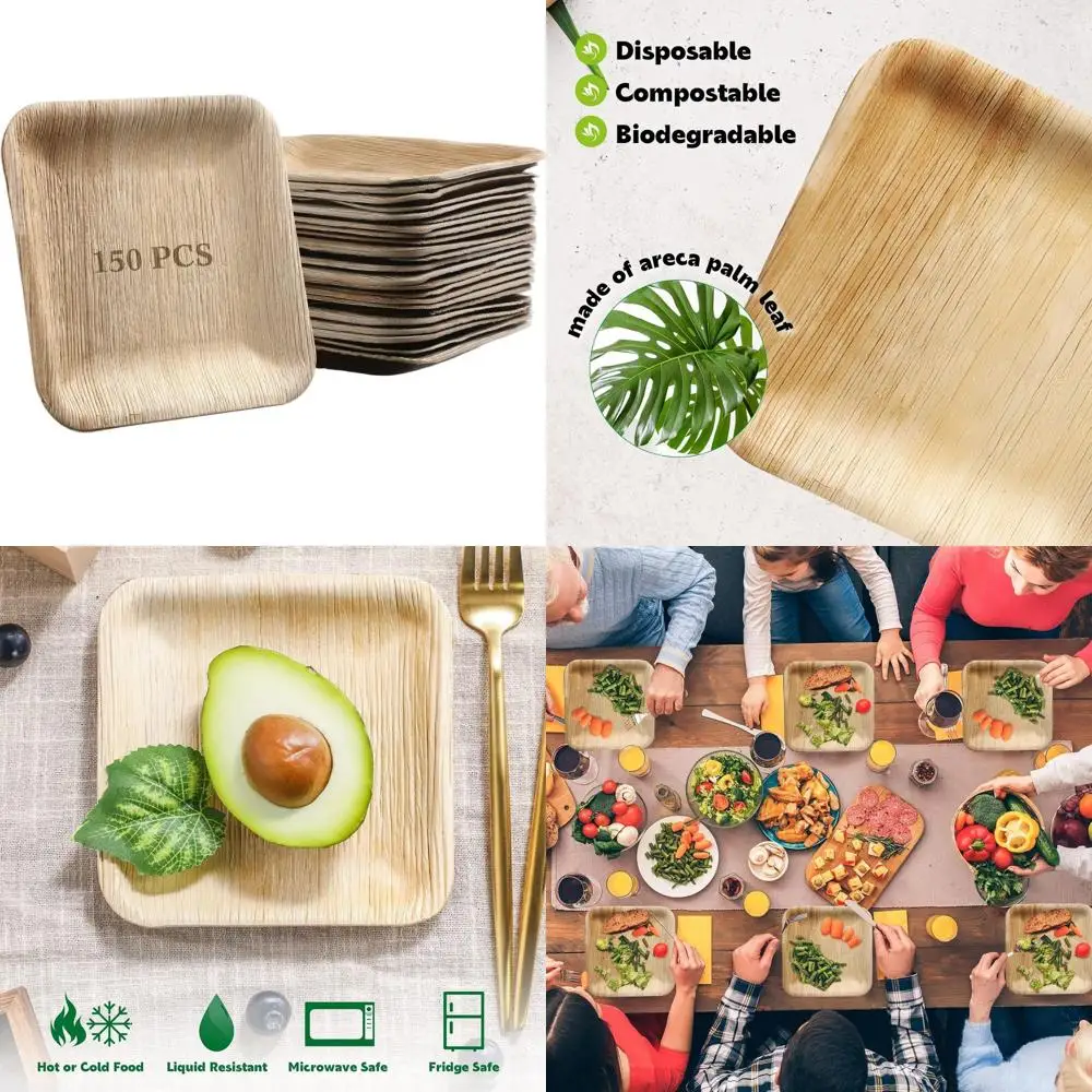 

Набор из 150 квадратных бамбуковых тарелок из пальмовых листьев, 6 дюймов, для экологичных свадеб, кейтеринга и летних вечеринок