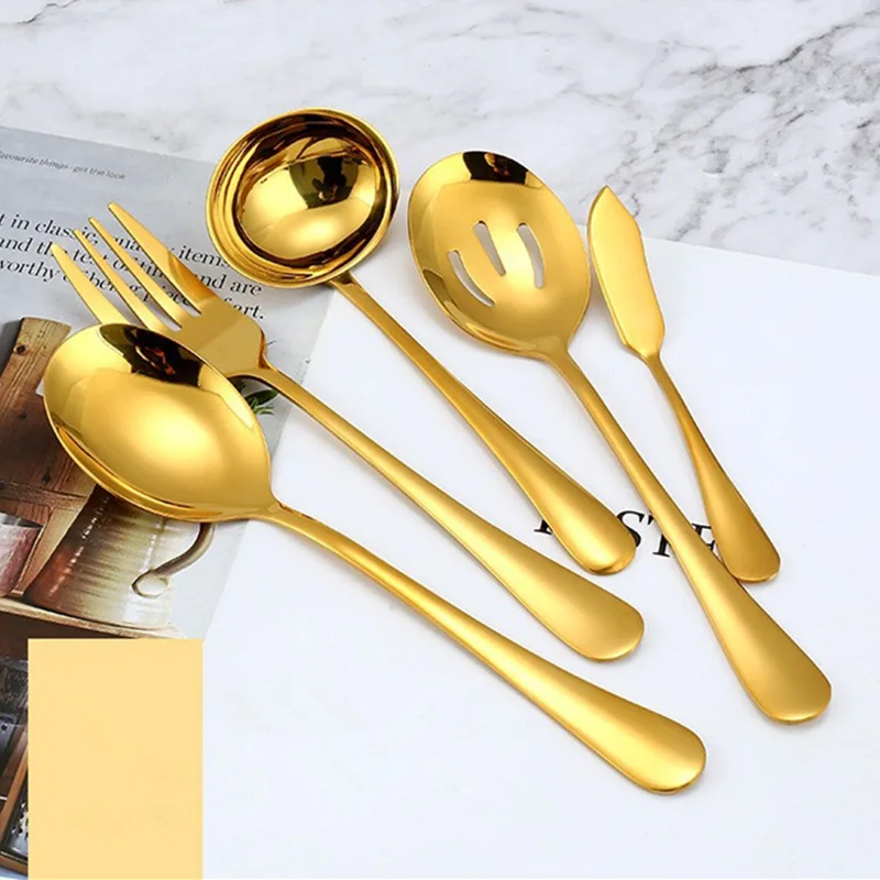 Stainless Steel Serving Spoon Fork Cake Shovel Cheese Butter Knife Salad Spoon Fork Bread Clip Set