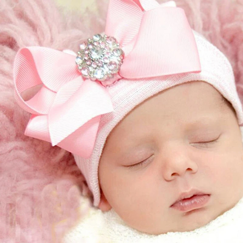 Bonnet d'hôpital à nœud papillon en biscuits pour nouveau-né, grand chapeau rayé pour bébé fille, bonnet confortable pour tout-petit, doux et chaud