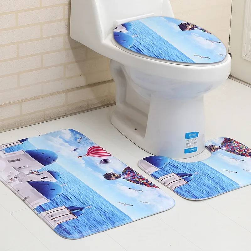 3D Ocean Seabed Animals Toilet Cover Bath Mat Sets Fish Dolphin Printed Bathroom Curtain Set Waterproof Fabric Shower Curtains