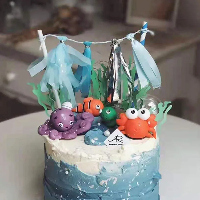 Geburtstagstorte Dekor Meerjungfrau Seestern Muschel Kuchen Topper Fisch Topper unter dem Meer Kuchen Topper Ozean Thema Geburtstag Party Supplies – Detail 1
