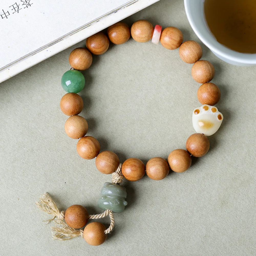 Laoshan Sandalwood Bracelet Original High Oil and High Density Bodhi Root Fortune Cat Duo Bao Chinese Hand String