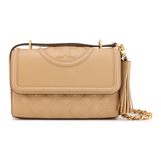 Bolsa Transversal de Couro TORY BURCH Fleming, Bolsa de Ombro Pequena Feminina Cor Umber Claro