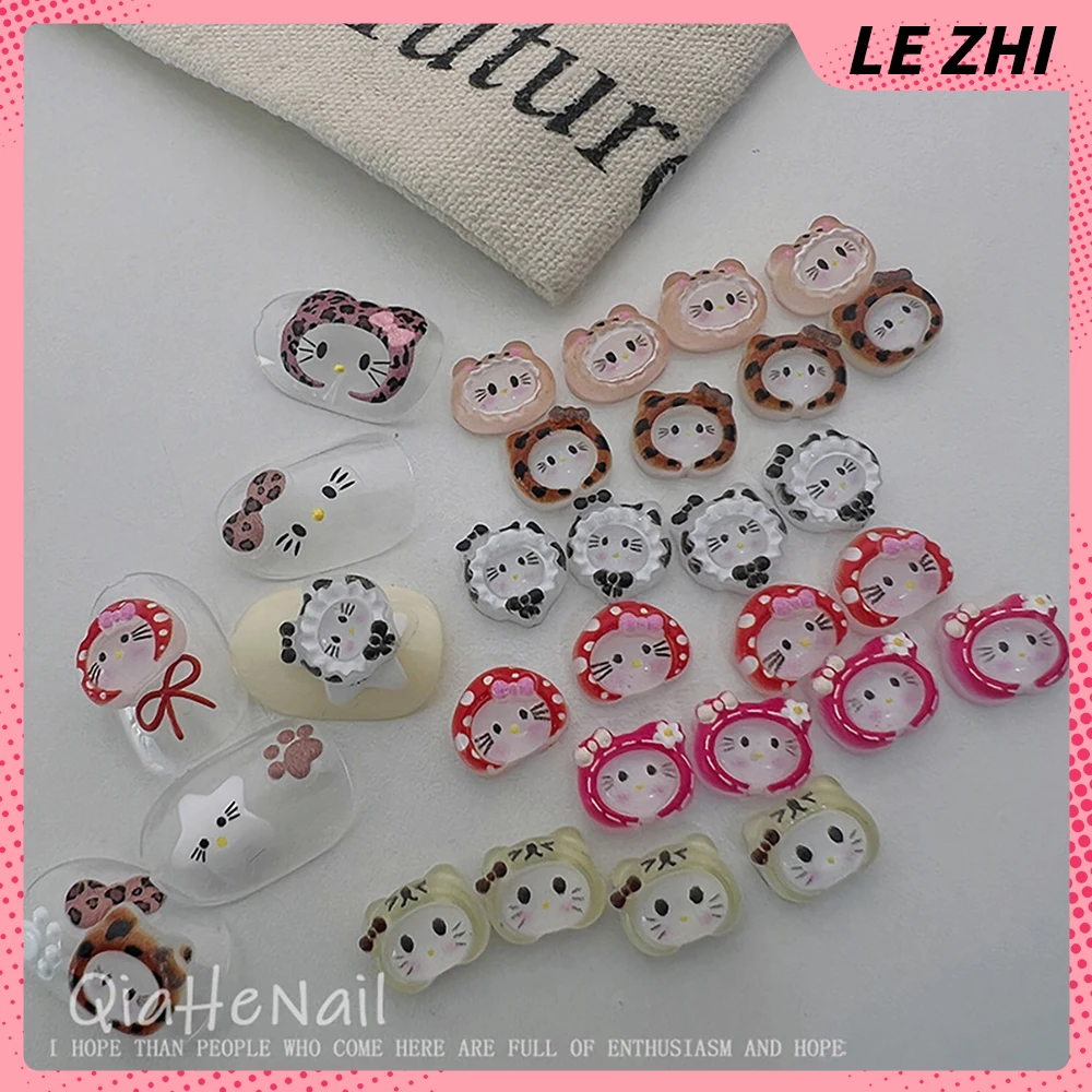 

20Pcs Kawaii Cartoon Mini 3D Hello Kitty Resin Nail Art Decoration Transparent Headgear Flowers Bow Diy Manicure Accessories