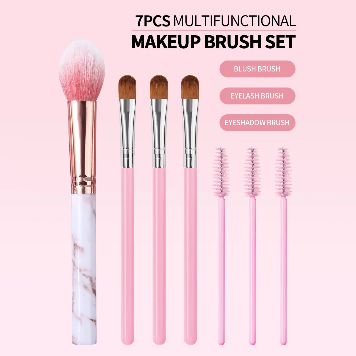 7PCS Multifunctional Makeup Brush Set,Includes Blush Brush, Eyeshadow Brush and Eyelash Brush,Complete Cosmetic Kit for Face&Eye