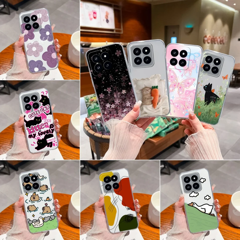 Funda For Xiaomi 14 14T 14Pro Case Colorful Cat Transparent Soft TPU Silicone Back Cover For Xiaomi14 Pro Cases Xiaomi14T Coque