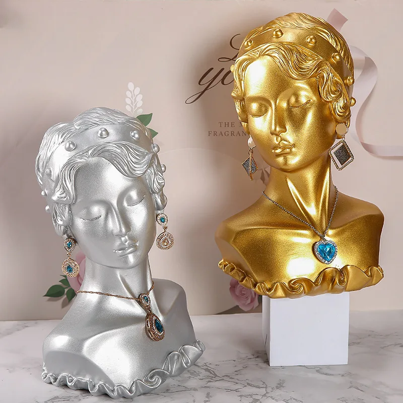 

Resin necklace and earring display stand, portrait jewelry model, earrings decoration, tabletop piece, craftsmanship