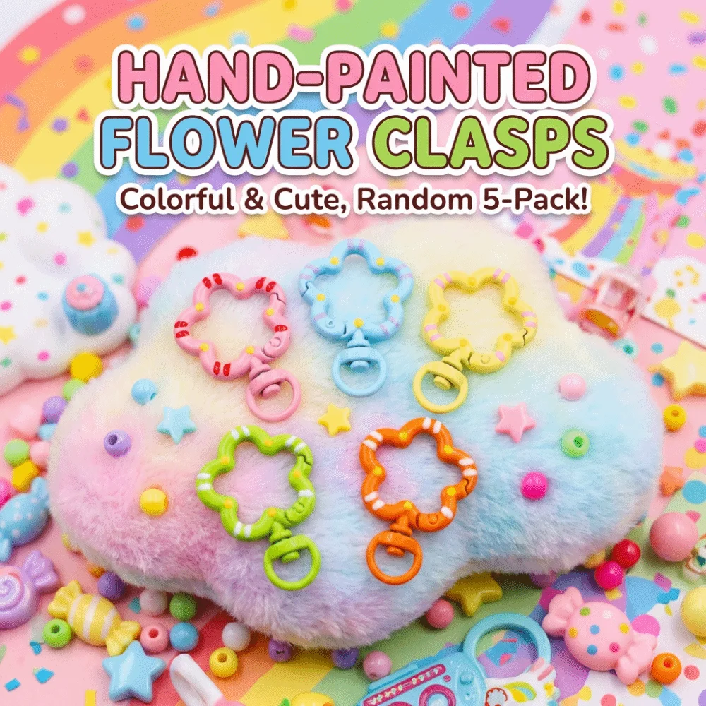 

5pcs Flower Shaped Key Rings Clip DIY Open Ring Flower Spring Buckle Jewelry Accessories Hand Painted Key Decoration