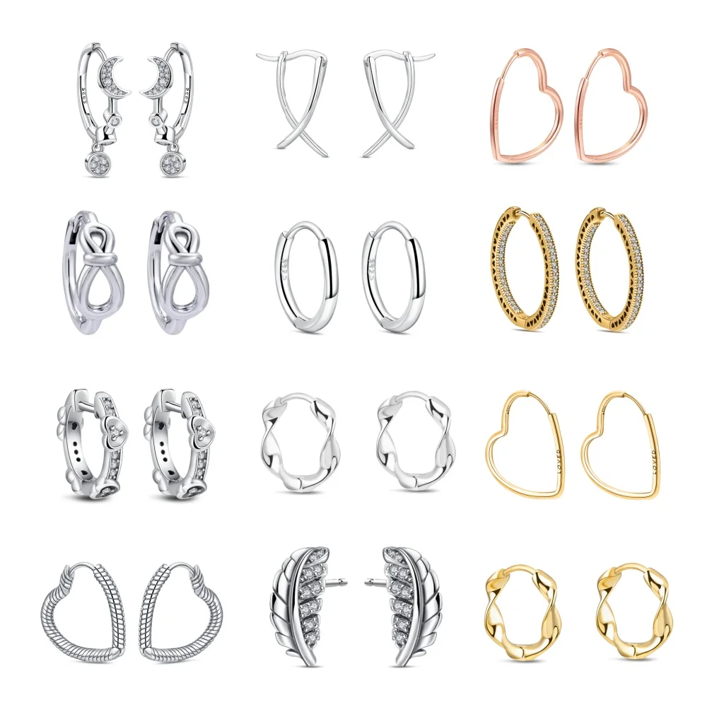 Boucles d'oreilles créoles en argent 925 pour femme, pendantes, motifs lune, soleil, cœur, feuille, bijoux fantaisie originaux, cadeau commémoratif surprise