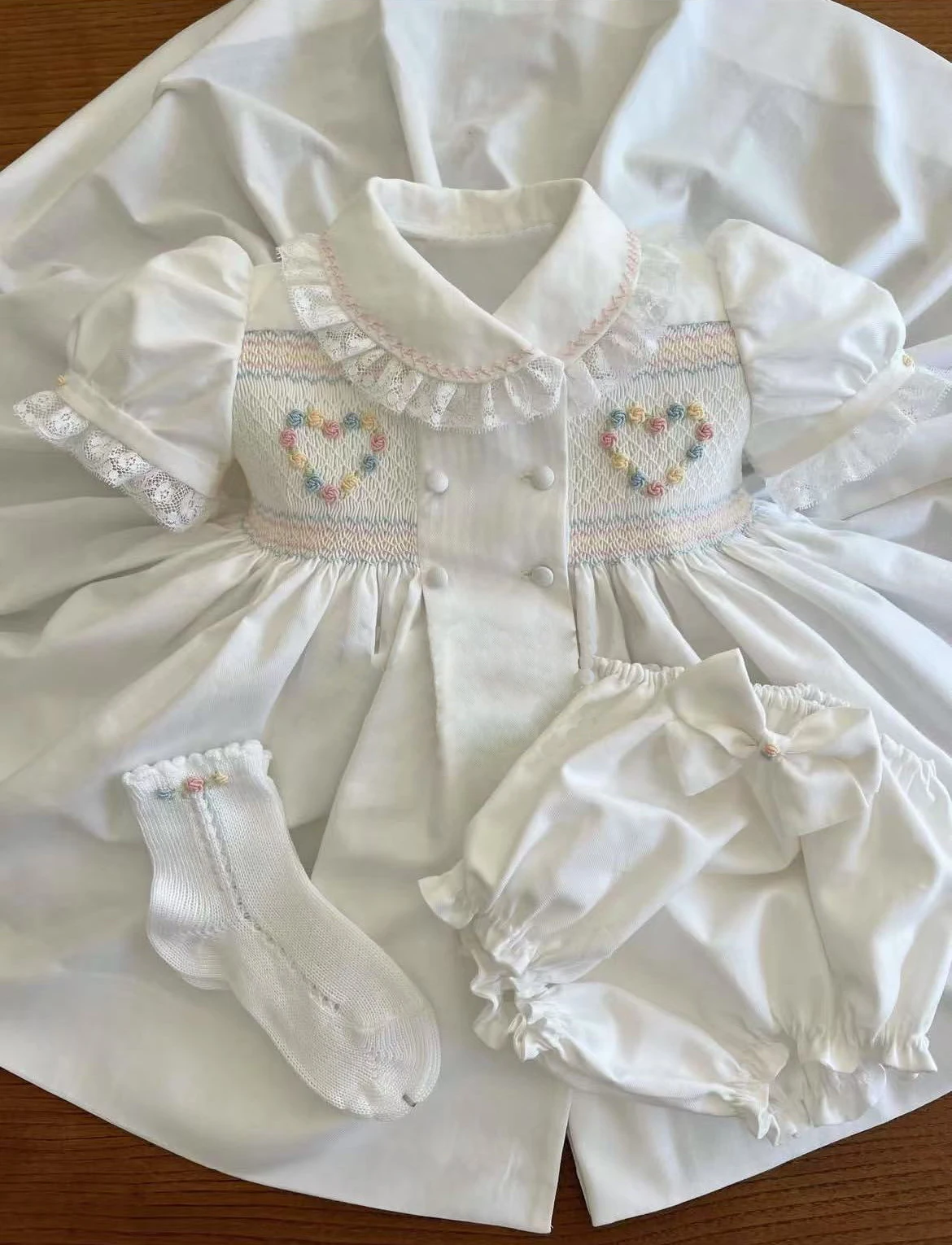 0-12Y Baby Girl Summer White Flower Handmade Embroidery Smocked Dress for Eid Birthday Party Holiday Photography Casual A190