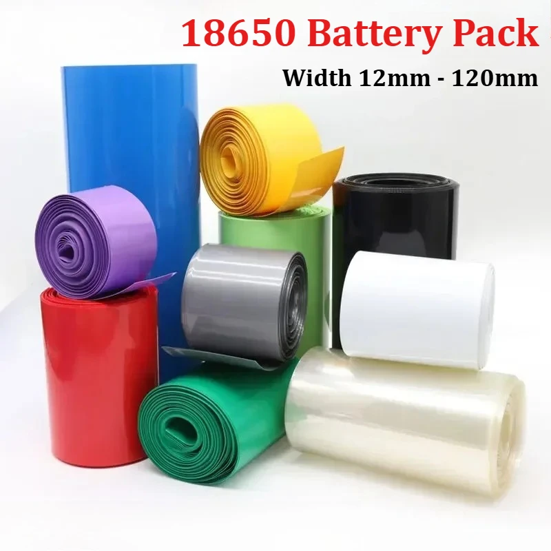 1 metr folii termokurczliwej PVC do akumulatorów 18650 Lipo, szerokość opakowania 12 mm ~ 120 mm, izolowana folia, etui na litowe baterie, osłona kabla, niebiesko-czarna