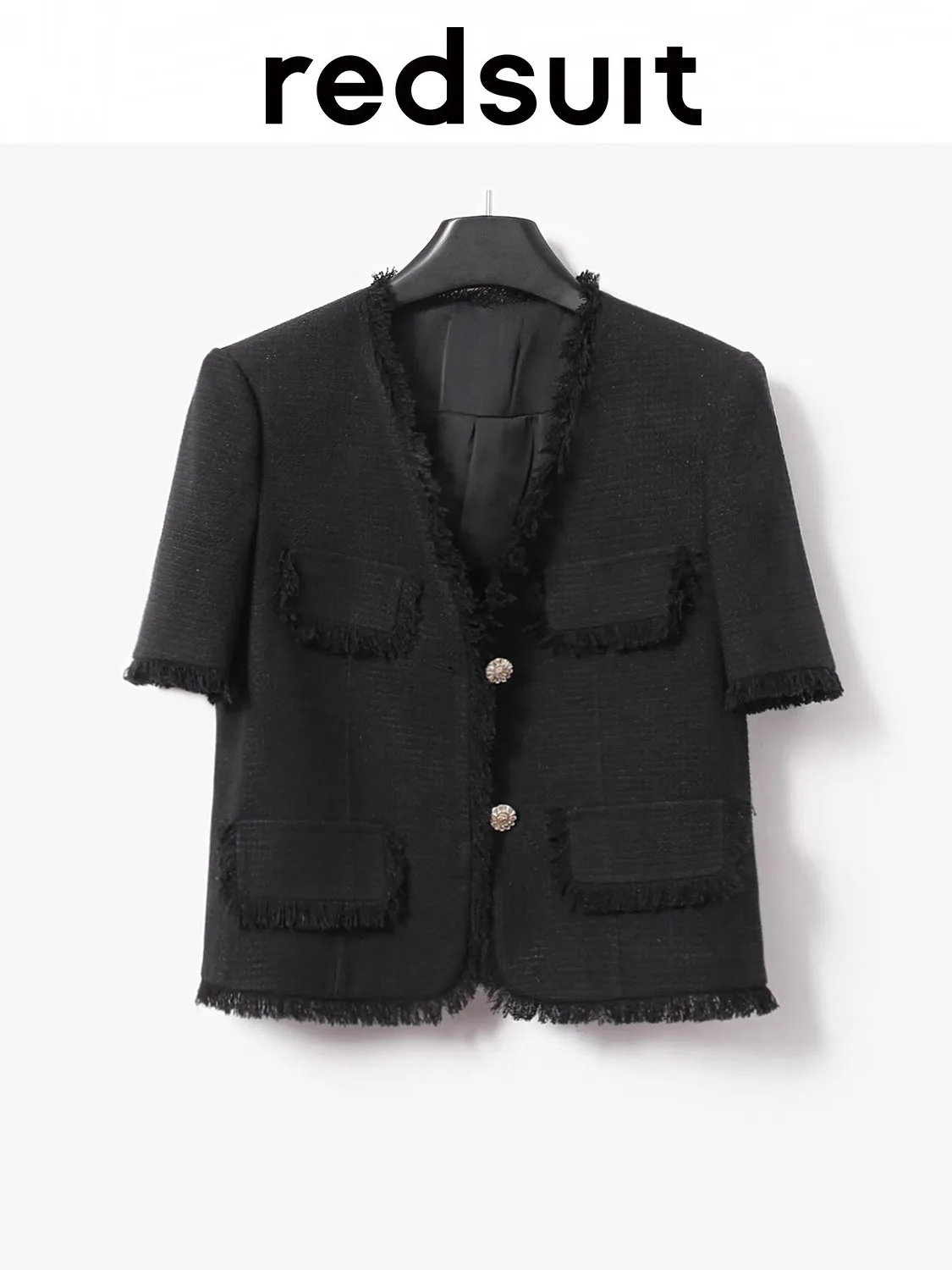 NewSkinny black thin short sleeved jacket with tassel V-neck top for summer Custom Sizes