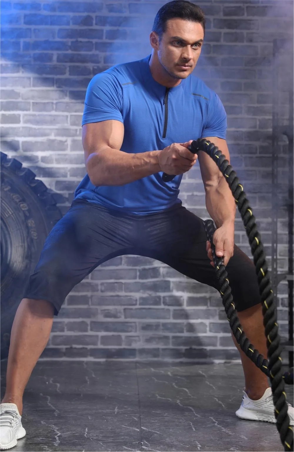 Summer Ice silk Mesh Running Gym Men Shirt short Sleeve Tees elastic fit Sports training Fitness Quick dry Zipper collar T Shirt