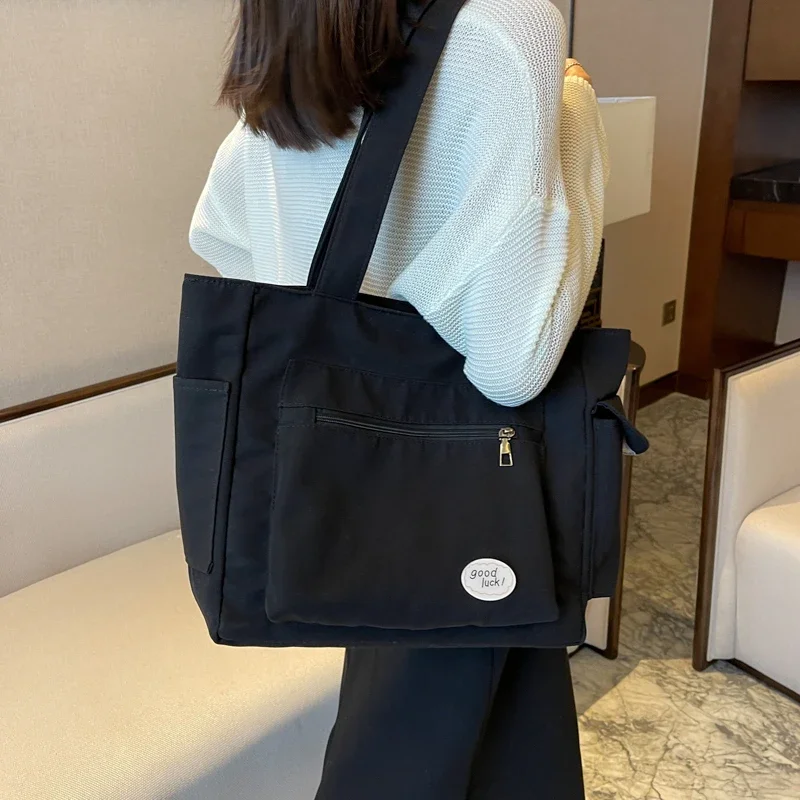 Sac en toile de grande capacité pour femme, sac fourre-tout de classe étudiante, mode simple initiée, nouveau, 2024