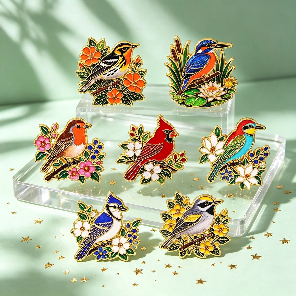 7-teiliges Set Niedlicher Vogelbroschen für Frauen, Vintage Emaille-Anstecknadeln, Bunter Naturschmuck, Kragen-Accessoires, Partygeschenk – Detail 6