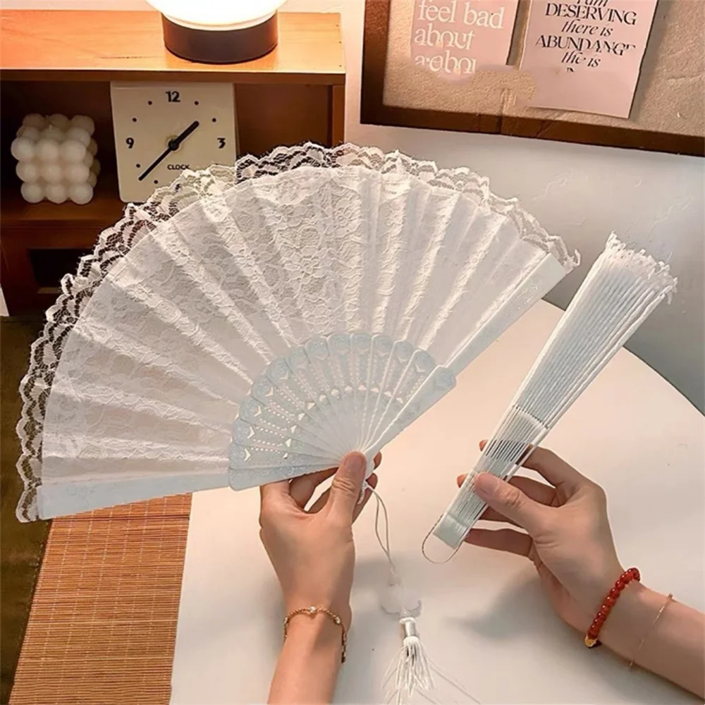 Novo sexy leque de renda preta verão dança desempenho fotografia foto adereços portátil dobrável mão ventilador fantasia vestido traje