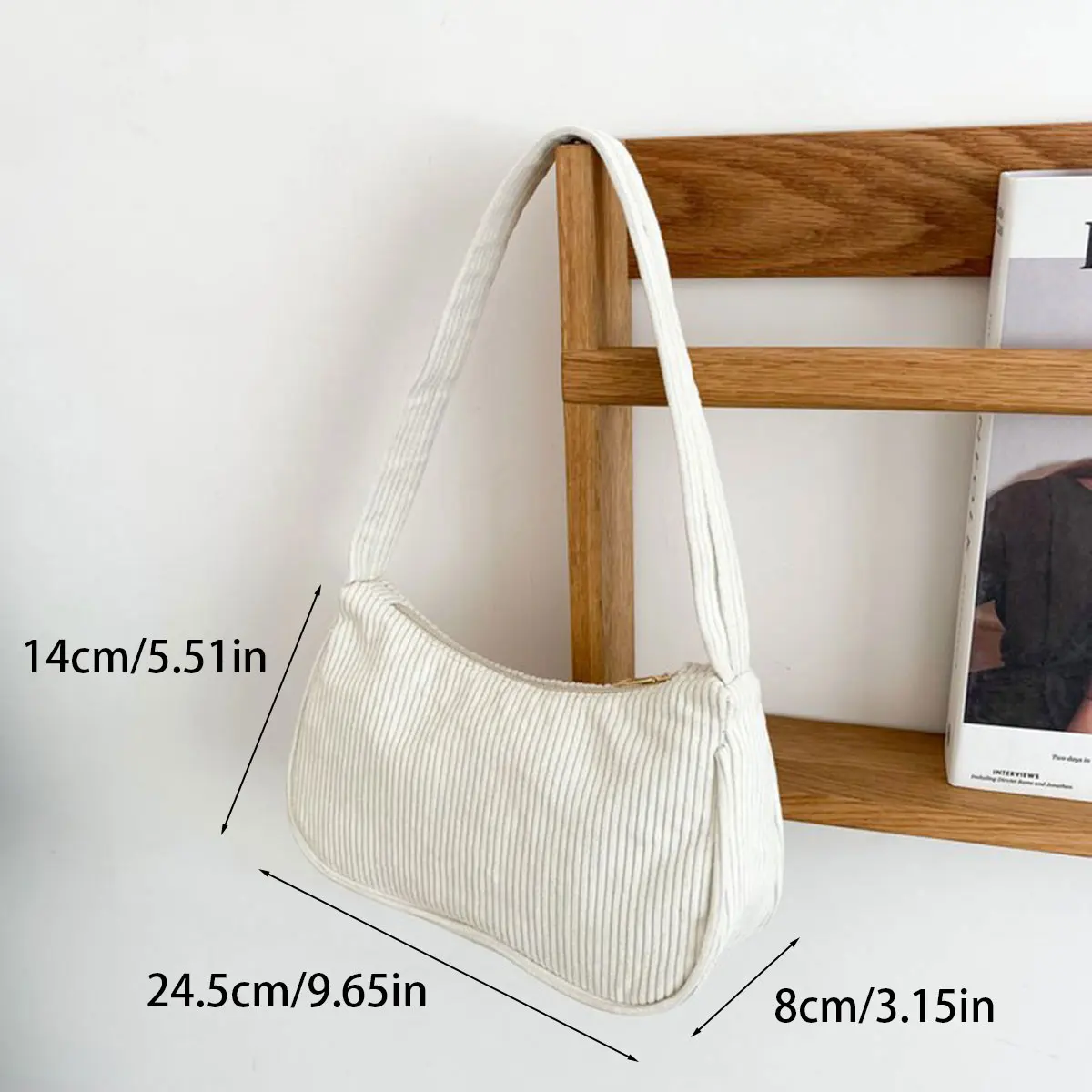 Retro Underarm Bag Women's Half Moon Shoulder Bag Fashion Solid Color Small Handbags For Women New Zipper Corduroy Clutch - view 4