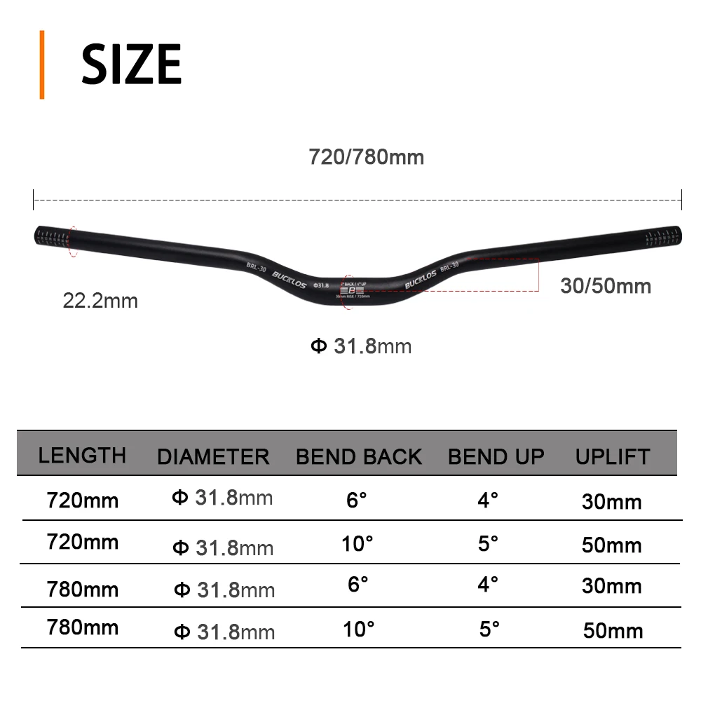 BUCKLOS MTB Handlebar Mountain Bike Rise Bar Bicycle Handle 31.8*780 720mm Aluminum Alloy Bicycle Handle Bar MTB Bike Part