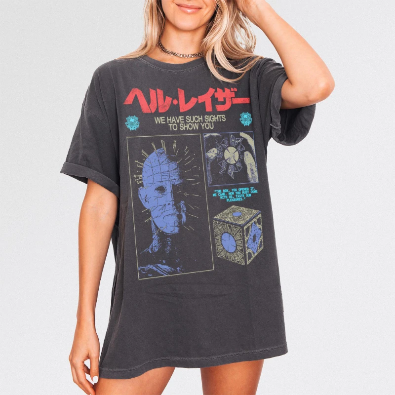 Retro Hell Horror Movie Graphic Tee: 80s Pin Head Film Inspired T-Shirt