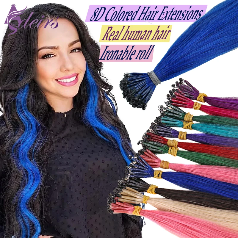 ADEIRS Color 8D Tip Haarverlängerungen, 100 % echtes Echthaar, Mikroperlen-Erweiterungen, Farbe Lila, Blau, Rosa, Grau, 45,7–50,8 cm