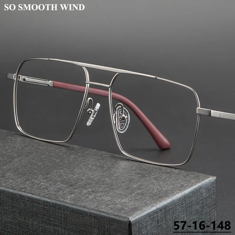 Big Square Fashion Titanium Glasses Frames Men's Women Double Beam Eyeglasses Luxury Spectacles Retro Pilot Brand Design Eyewear