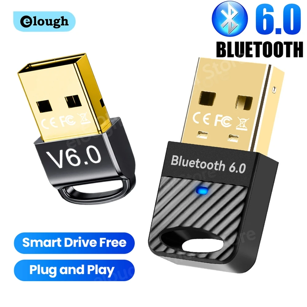 

Elough USB Bluetooth адаптер беспроводной Bluetooth 6.0 ключ для ПК Windows 11/10/8.1 USB Bluetooth передатчик приемник для мыши